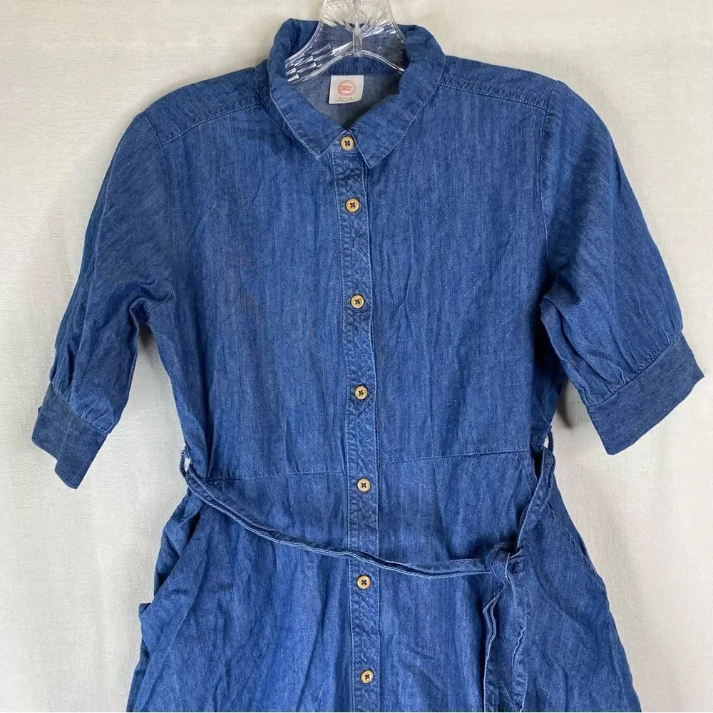 5/$25 Wonder Nation Blue Denim Button Down Casual Short Sleeve Dress Pockets XL